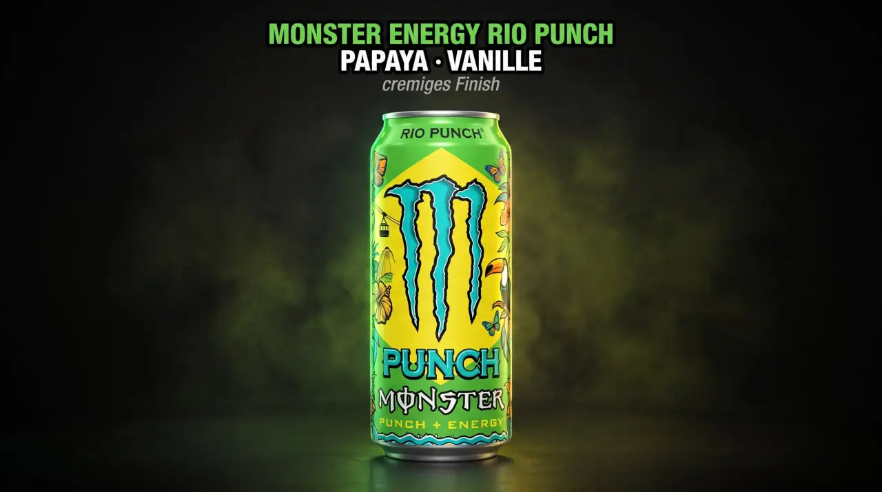 Monster Energy Rio Punch – Papaya, Vanilleeis und schwarze Johannisbeere im brasilianischen Karneval-Branding